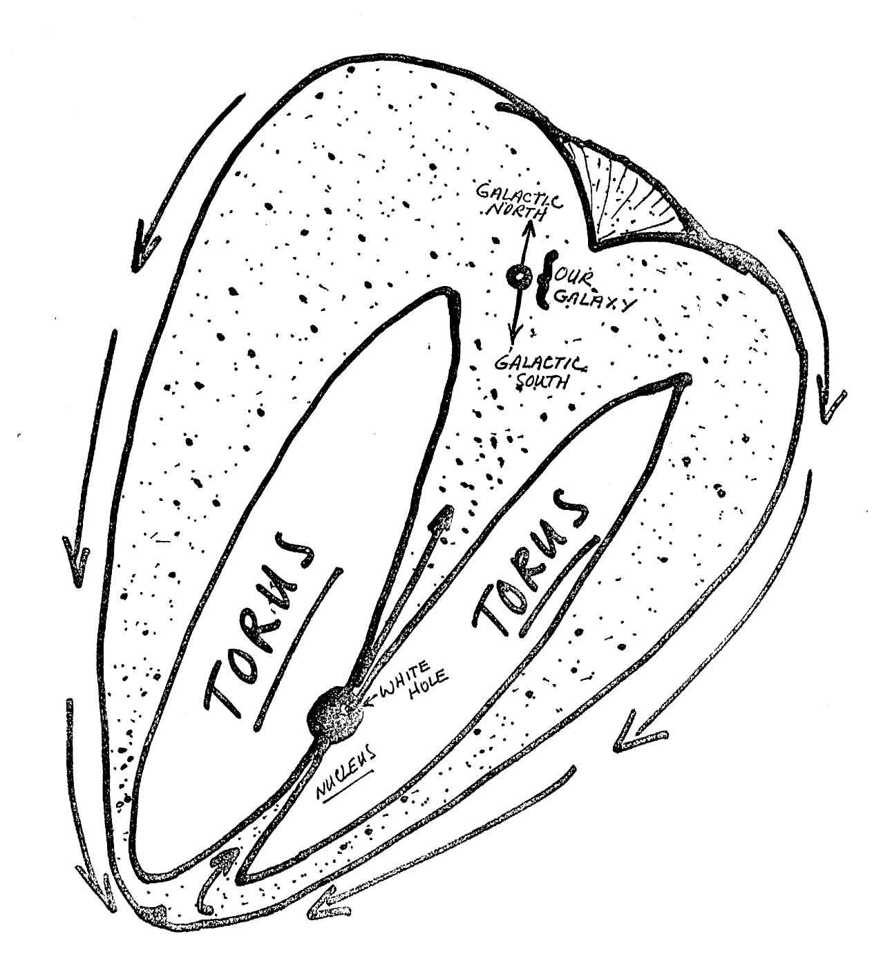 Schematische Illustration von Energiebewegungen in einer Torusform mit Bezug zur Galaxie.